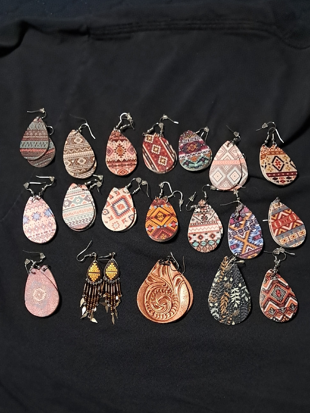Assorted Boho Teardrop Earrings - Multi-Color Tribal Prints